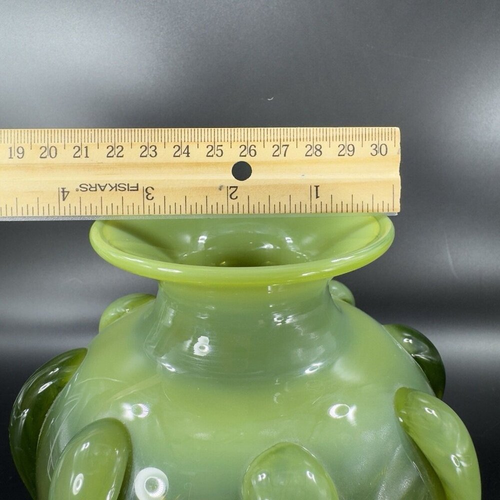 Antique Bohemian Hand Blown Green Opalescent Applied Glass Vase Vessel‎ Vintage - Picture 5 of 16